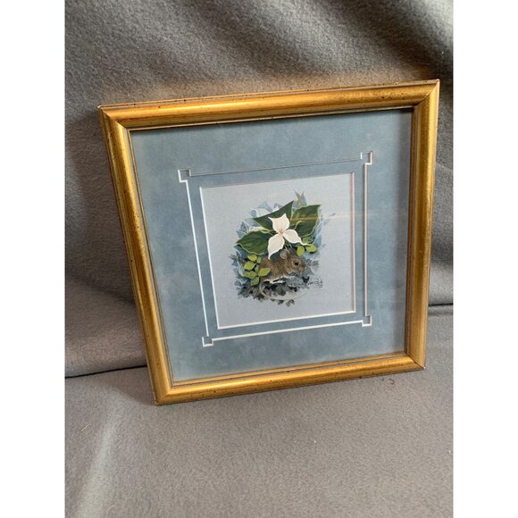 Framed Mouse Watercolor by Theresa Politowicz in Gold Frame Signed 10x10 - Picture 10 of 10